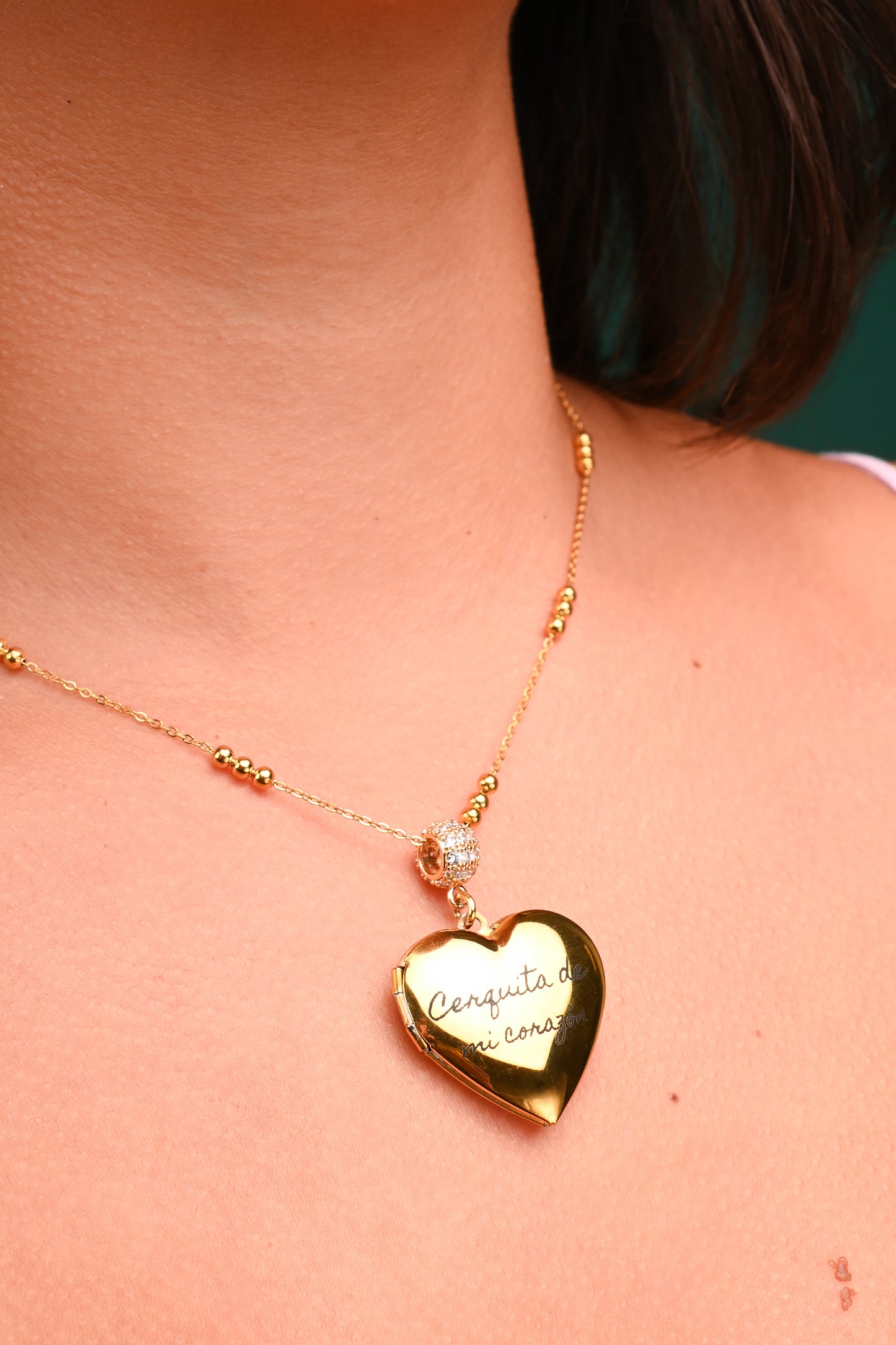 Gold Engraved Photo Heart Necklace