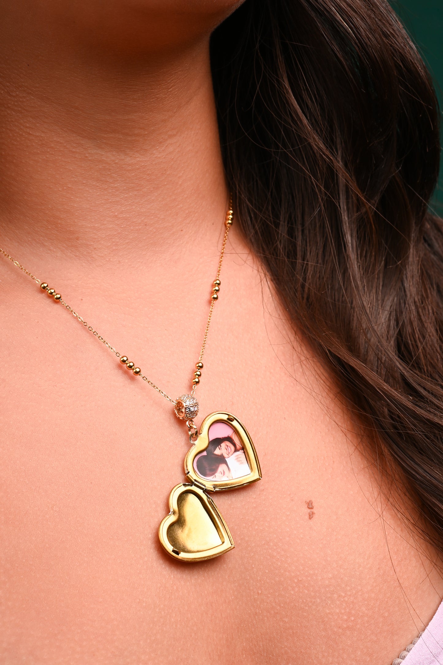 Gold Engraved Photo Heart Necklace