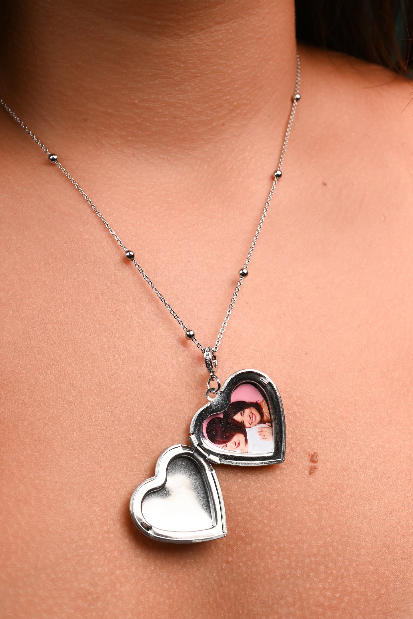 Silver engraved Photo Heart Necklace