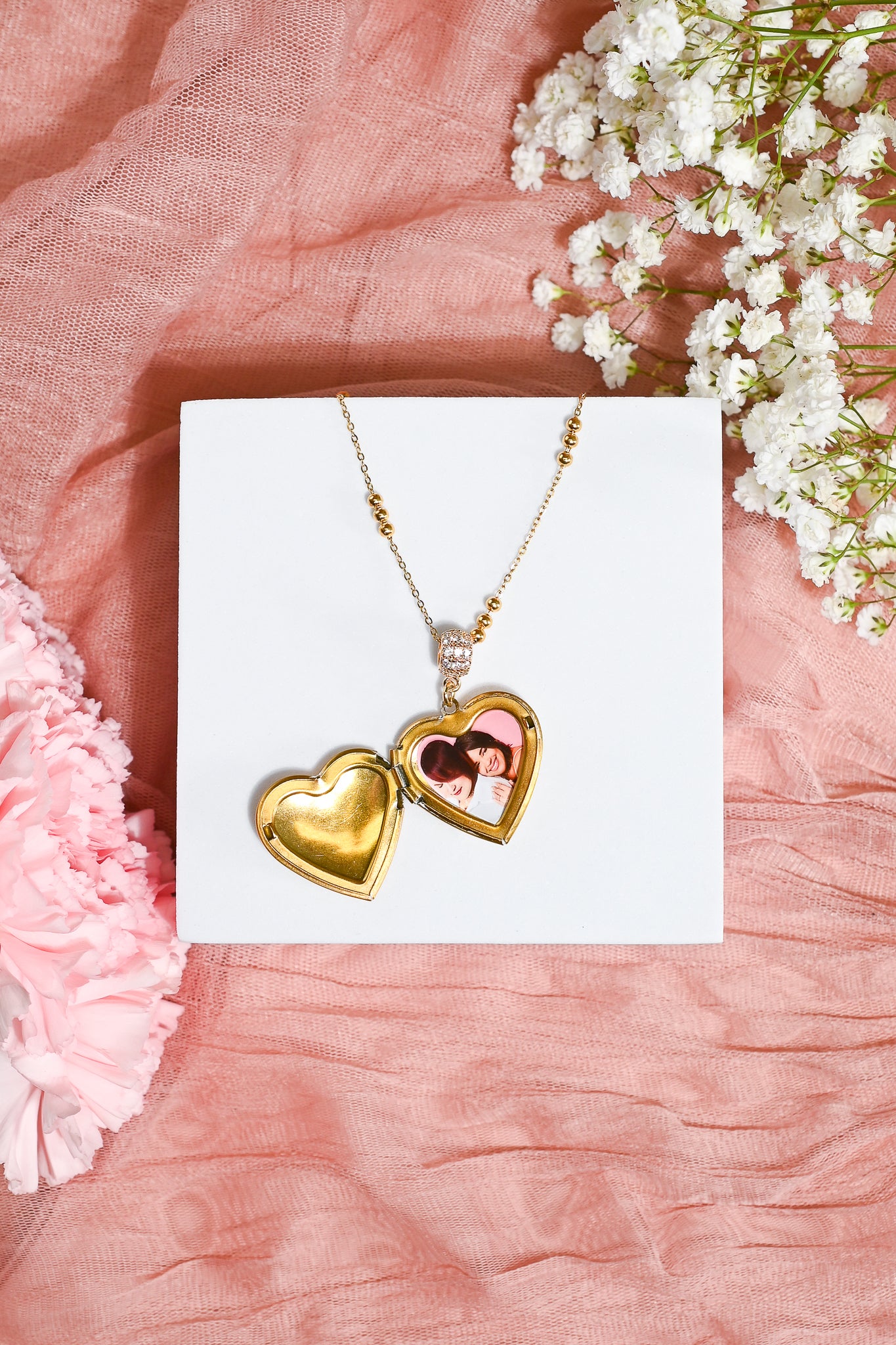 Gold Engraved Photo Heart Necklace