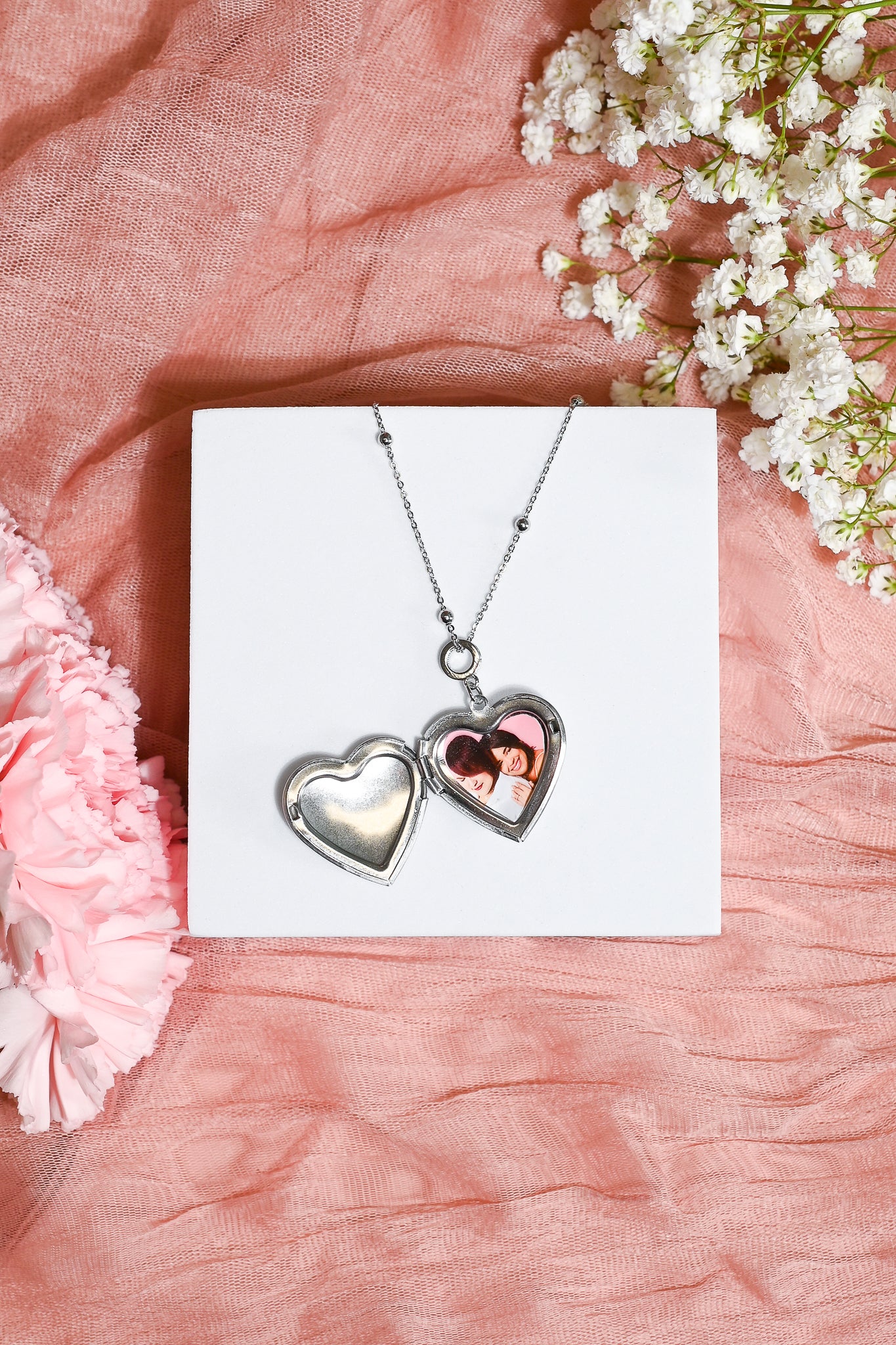 Silver engraved Photo Heart Necklace